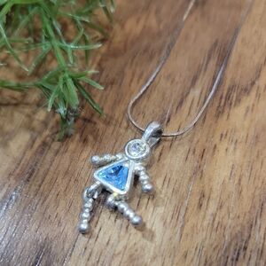 Vintage Baby Girl Sterling Silver-Birthstone & CZ Pendant Necklace
